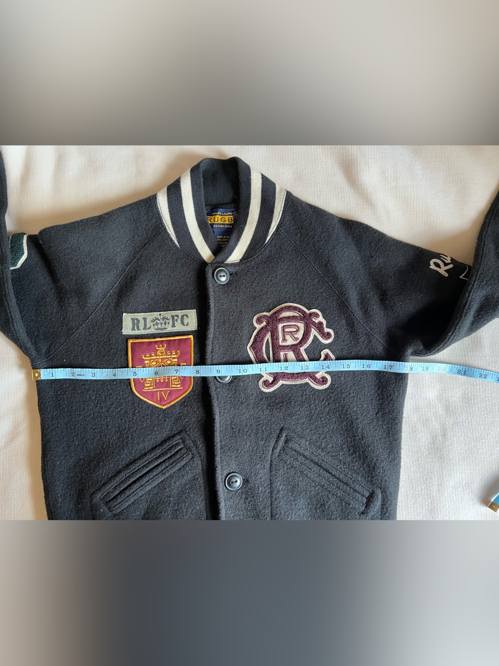 Vintage RARE Ralph Lauren Rugby Wool Varsity Jacket Crest Patches Wool Blend - Picture 6 of 9